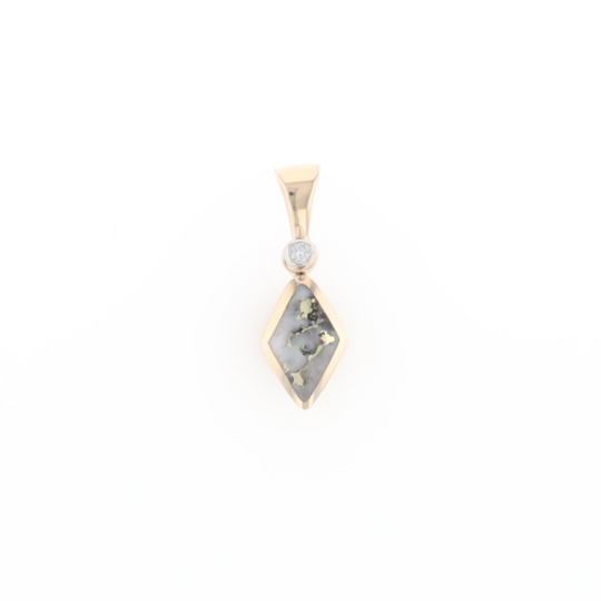 Gold Quartz Necklace Kite Shape Inlaid Pendant with .02ct Diamond