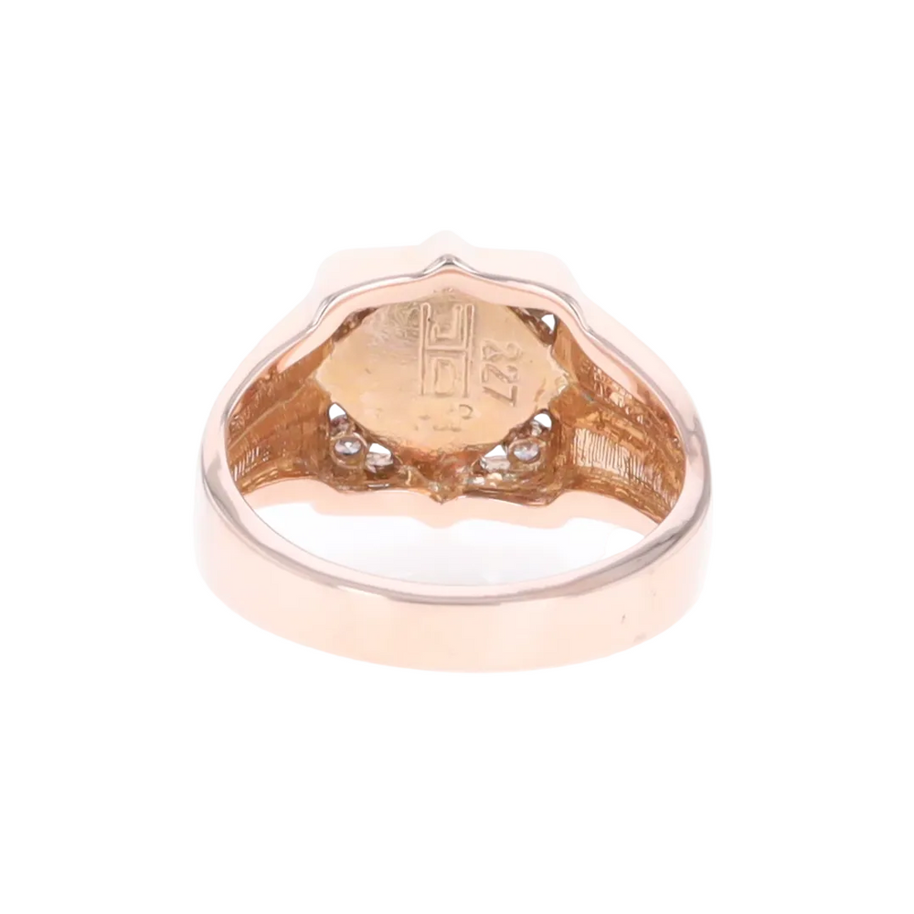 Natural Malachite ring diamond shape inlaid design with .16ctw round diamonds