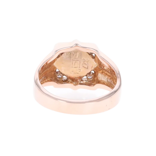 Natural Malachite ring diamond shape inlaid design with .16ctw round diamonds