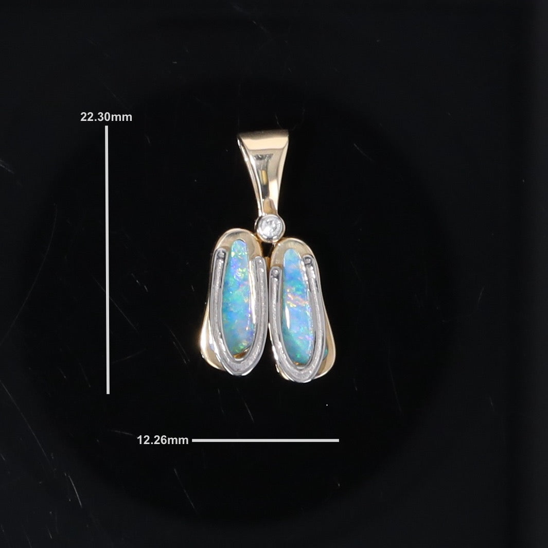 Opal Pendant Sandals Double Inlaid Design with .02ct Round Diamond