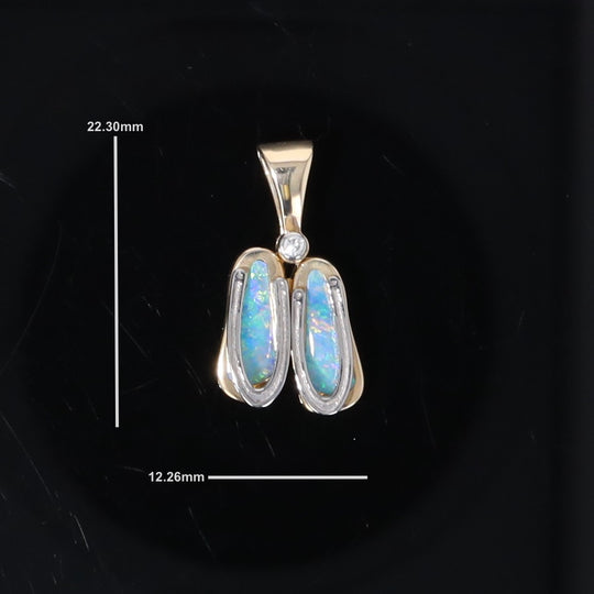 Opal Pendant Sandals Double Inlaid Design with .02ct Round Diamond