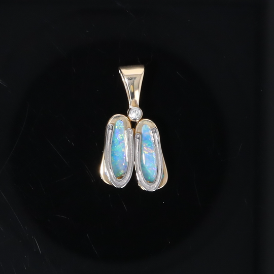 Opal Pendant Sandals Double Inlaid Design with .02ct Round Diamond