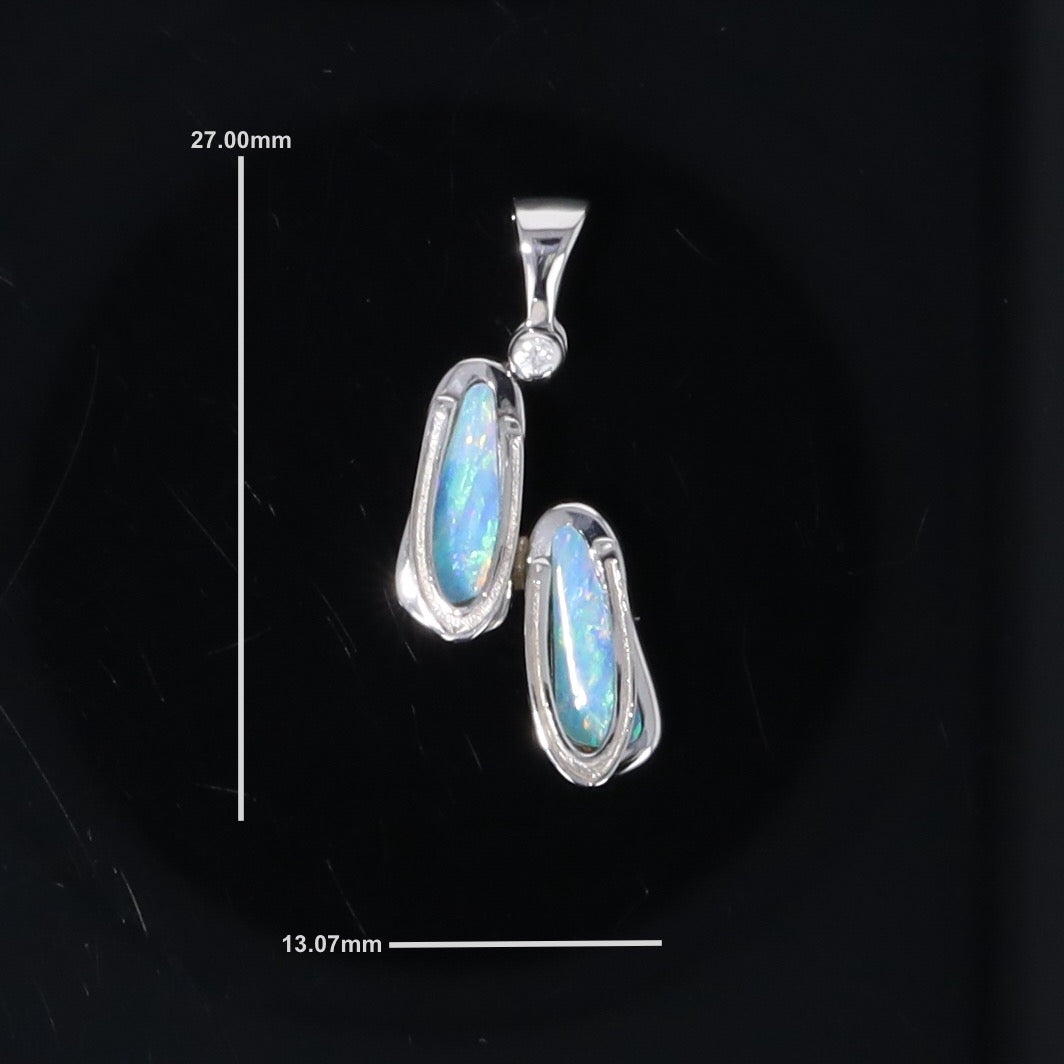 Opal Pendant Sandals Double Inlaid Design with .02ct Round Diamond