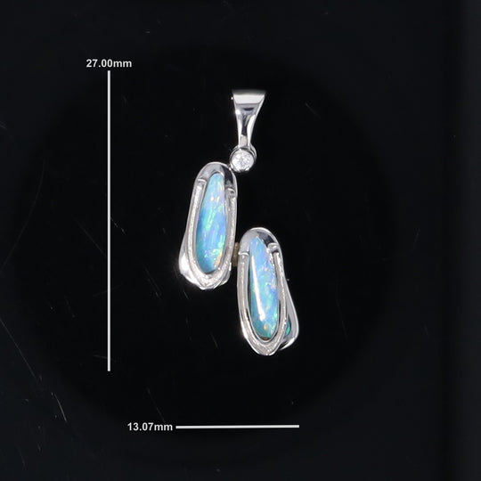 Opal Pendant Sandals Double Inlaid Design with .02ct Round Diamond