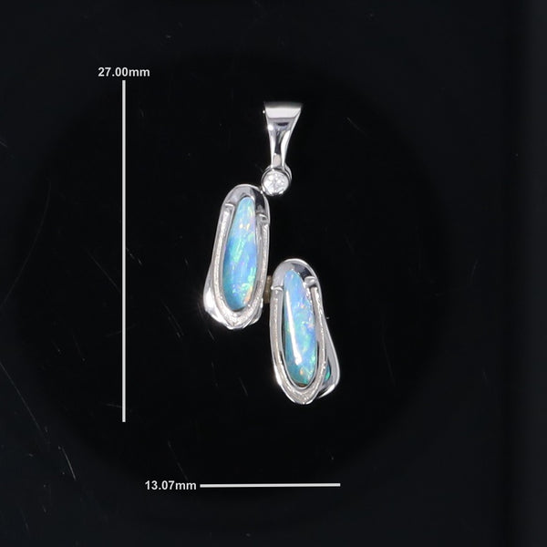 Opal Pendant Sandals Double Inlaid Design with .02ct Round Diamond
