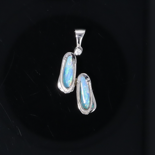 Opal Pendant Sandals Double Inlaid Design with .02ct Round Diamond