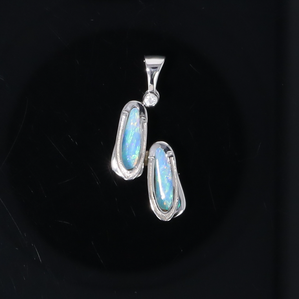 Opal Pendant Sandals Double Inlaid Design with .02ct Round Diamond