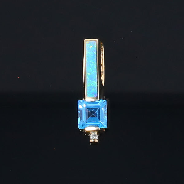 Opal Pendant Rectangle Inlaid with Peridot and 0.03ctw Round Diamond