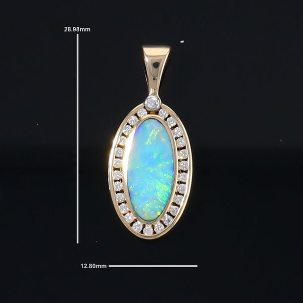 Opal Pendant Oval Inlaid Design with .37ctw Round Diamonds Halo