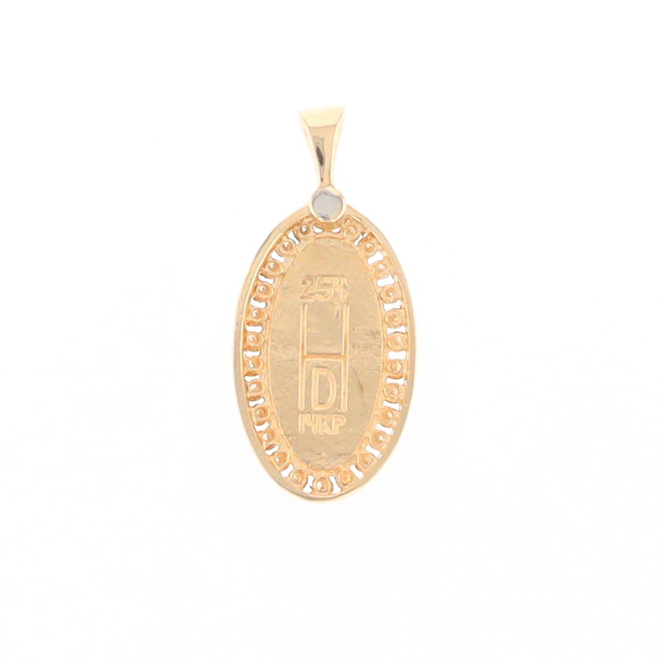 Gold Quartz Necklace .37ctw Halo Diamond Oval Inlaid Pendant