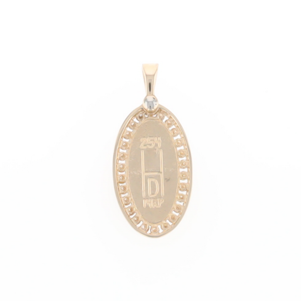 Gold Quartz Necklace .37ctw Halo Diamond Oval Inlaid Pendant