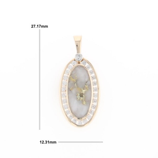 Gold Quartz Necklace .37ctw Halo Diamond Oval Inlaid Pendant