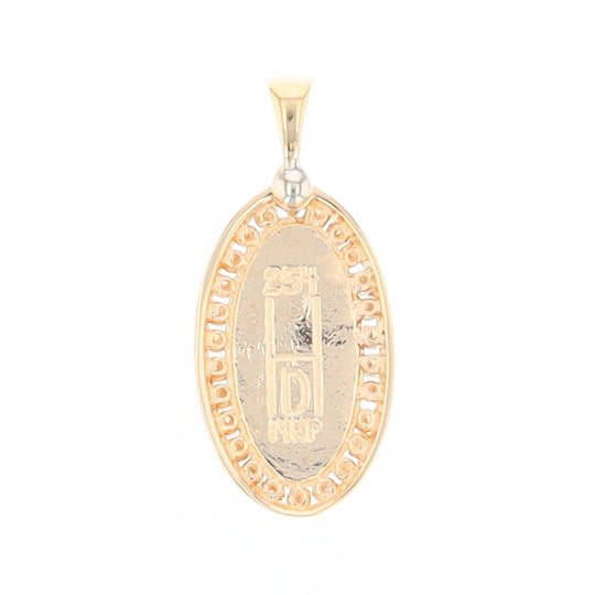 Gold Quartz Necklace .37ctw Halo Diamond Oval Inlaid Pendant