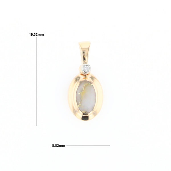 Gold Quartz Oval Inlaid Pendant with .02ct Diamond