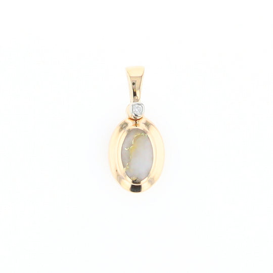 Gold Quartz Oval Inlaid Pendant with .02ct Diamond