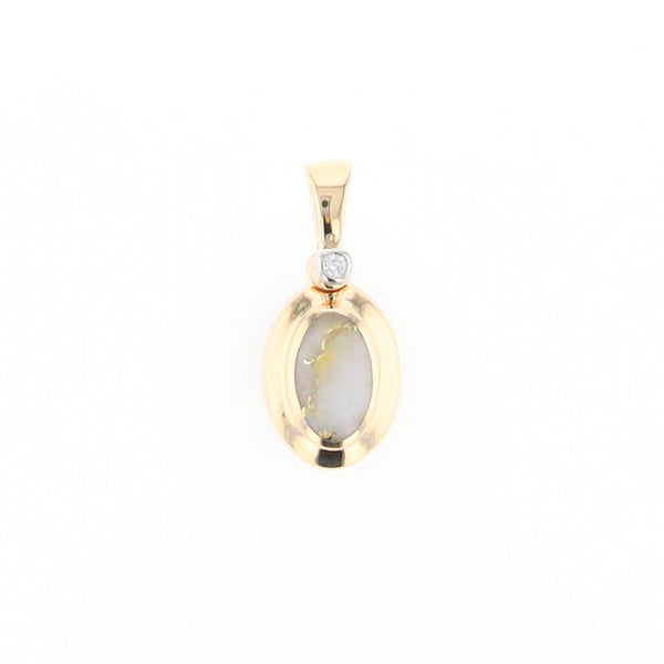 Gold Quartz Oval Inlaid Pendant with .02ct Diamond