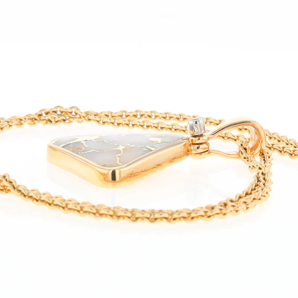 Gold Quartz Necklace Triangle Inlaid Pendant with .02ct Diamond