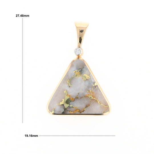 Gold Quartz Necklace Triangle Inlaid Pendant with .02ct Diamond