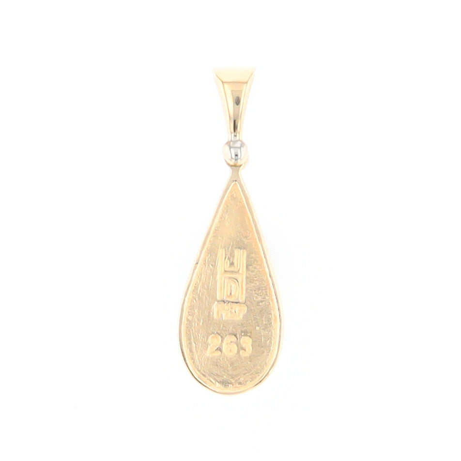 Gold Quartz Necklace Tear Drop Inlaid Pendant with .02ct Diamond