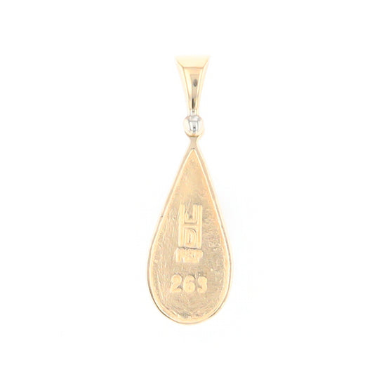 Gold Quartz Necklace Tear Drop Inlaid Pendant with .02ct Diamond