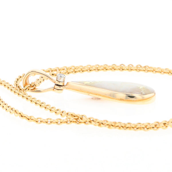 Gold Quartz Necklace Tear Drop Inlaid Pendant with .02ct Diamond