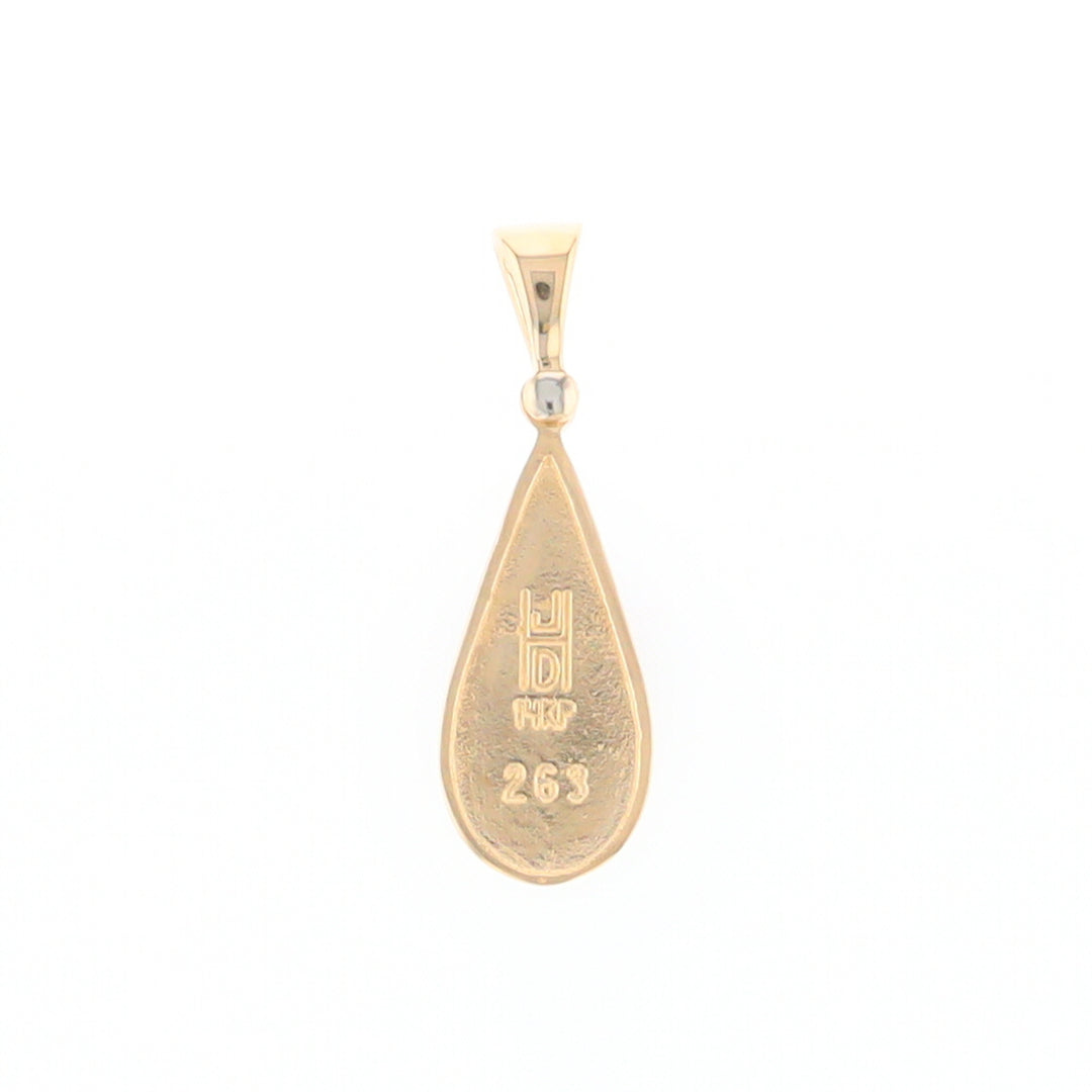 Gold Quartz Necklace Tear Drop Inlaid Pendant with .02ct Diamond