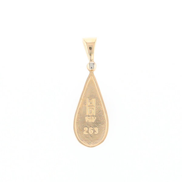 Gold Quartz Necklace Tear Drop Inlaid Pendant with .02ct Diamond