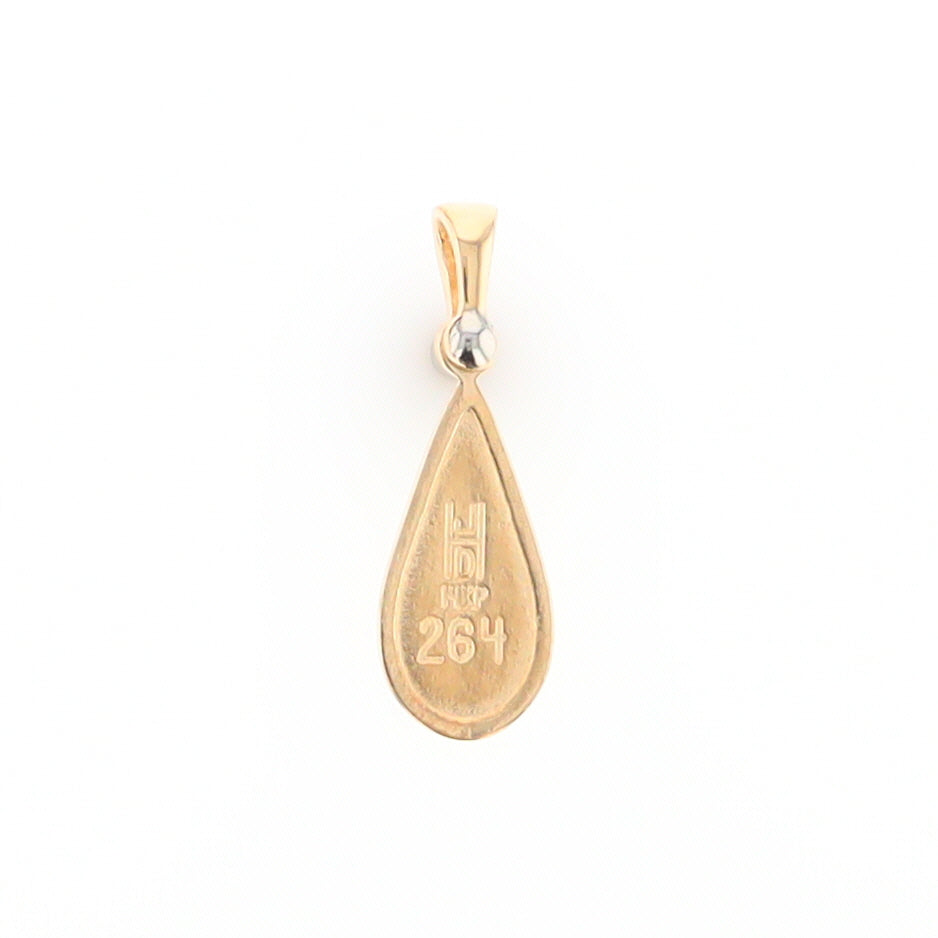 Gold Quartz Necklace Tear Drop Inlaid Pendant with .02ct Diamond