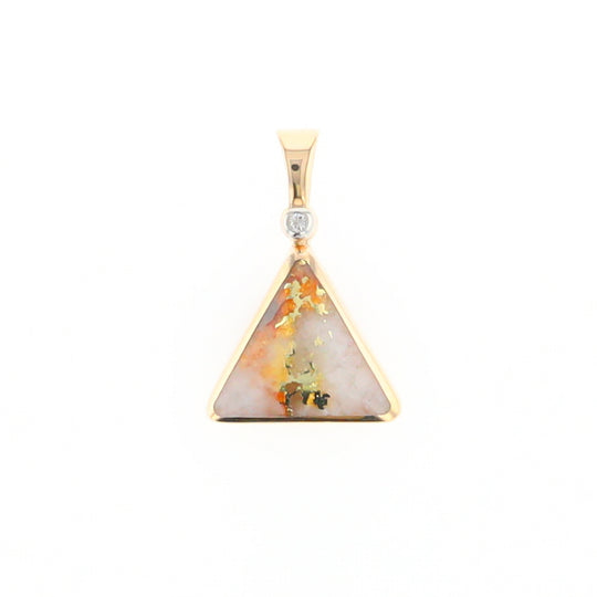 Gold Quartz Necklace Triangle Inlaid Pendant with .02ct Diamond