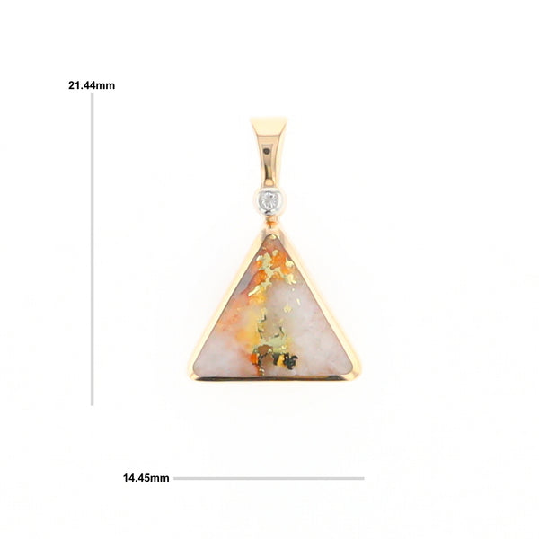 Gold Quartz Necklace Triangle Inlaid Pendant with .02ct Diamond