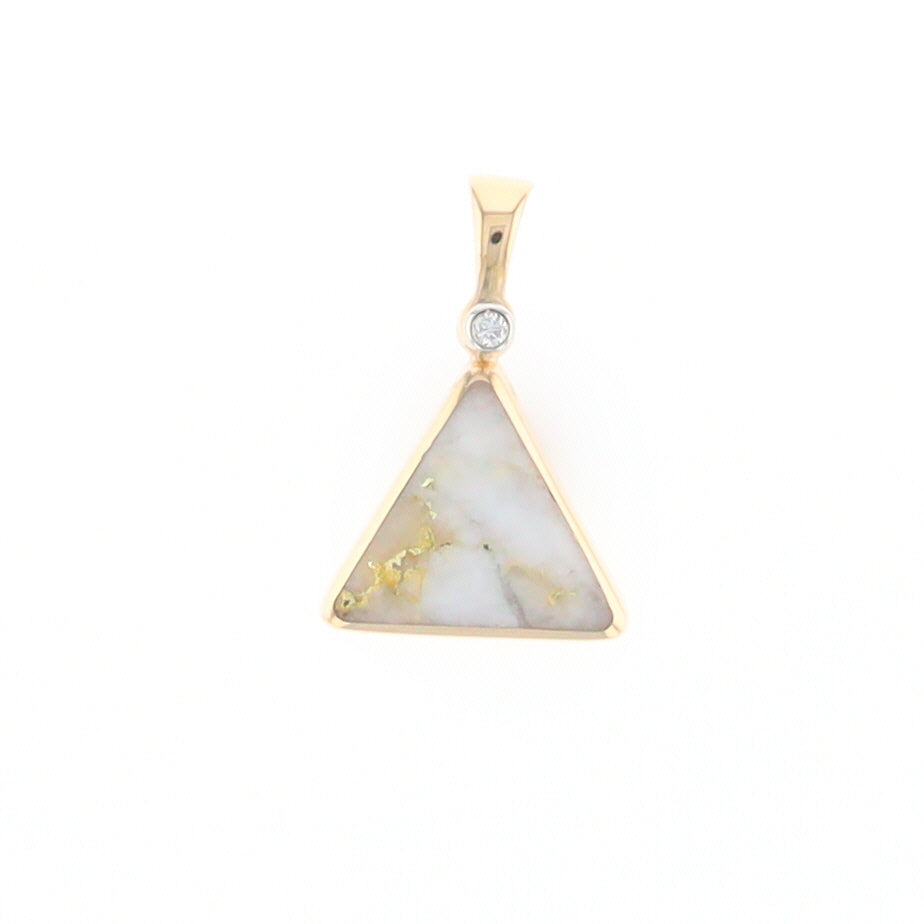 Gold Quartz Necklace Triangle Inlaid Pendant with .02ct Diamond