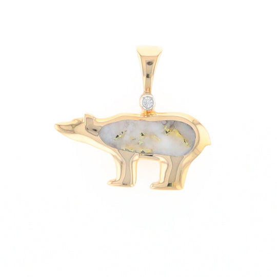 Gold Quartz Inlaid Polar Bear Pendant