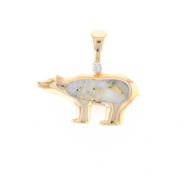 Gold Quartz Inlaid Polar Bear Pendant