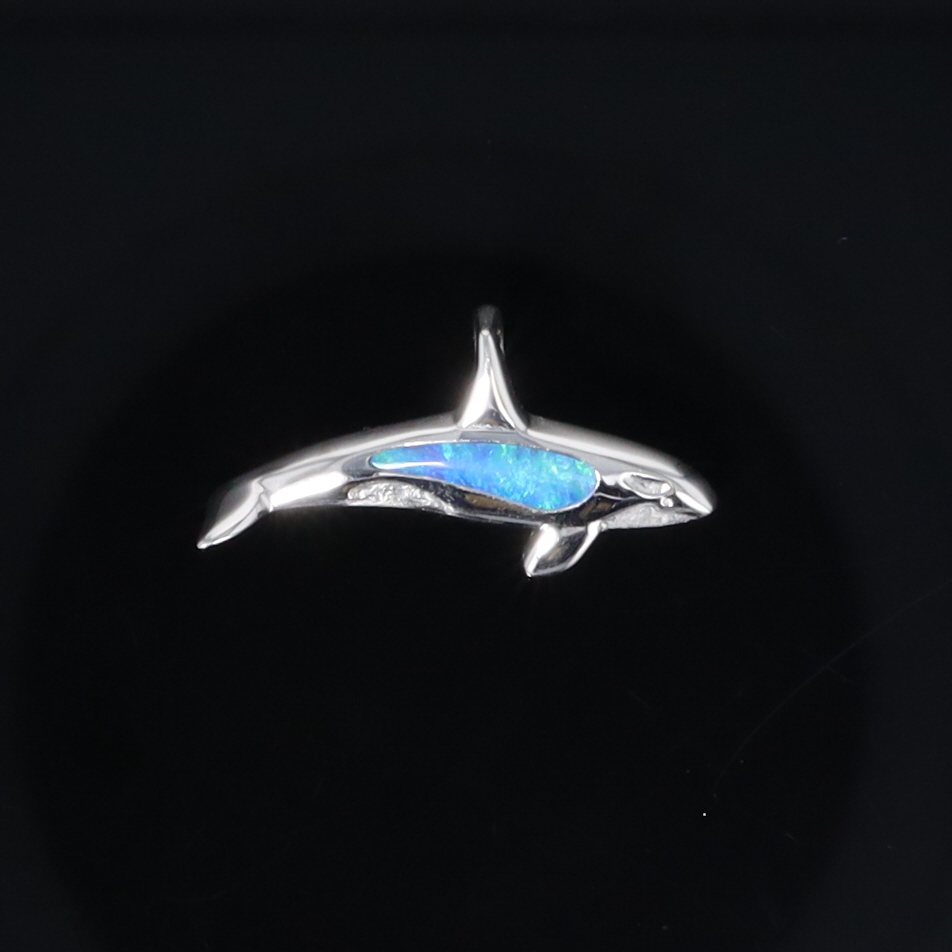 Opal Pendant Inlaid Realistic Orca Killer Whale Design