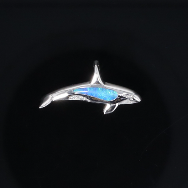 Opal Pendant Inlaid Realistic Orca Killer Whale Design