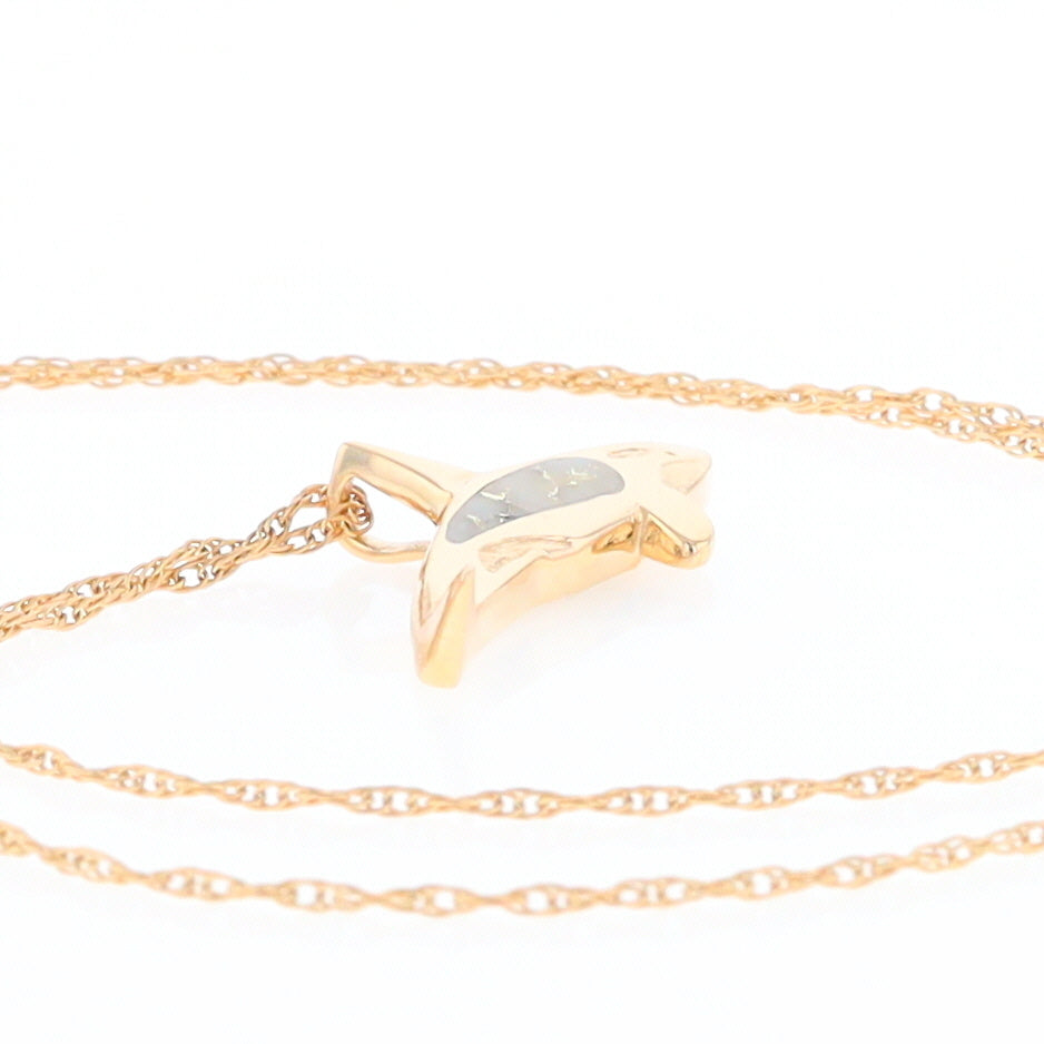 Gold Quartz Necklace Orca Killer Whale Inlaid Sea Life Pendant