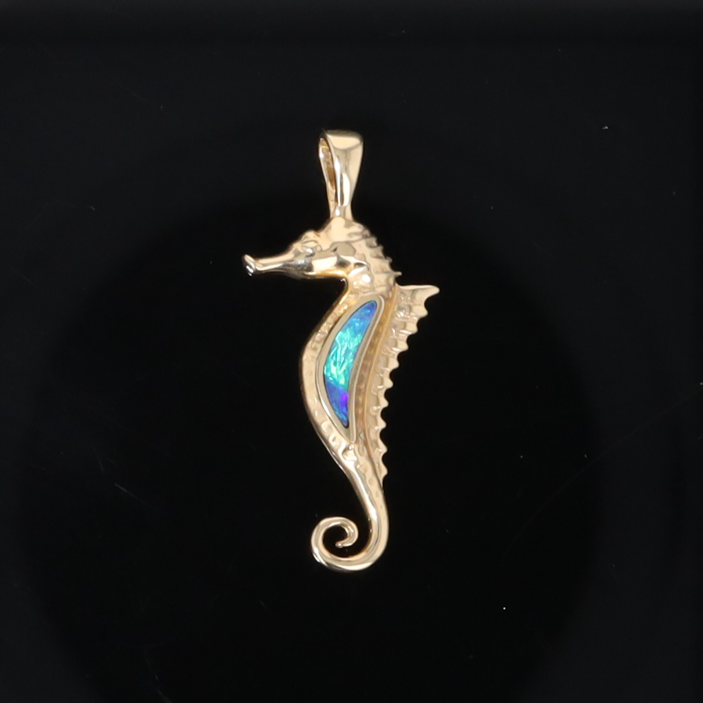 Opal Pendant Inlaid Realistic Sea Horse Design
