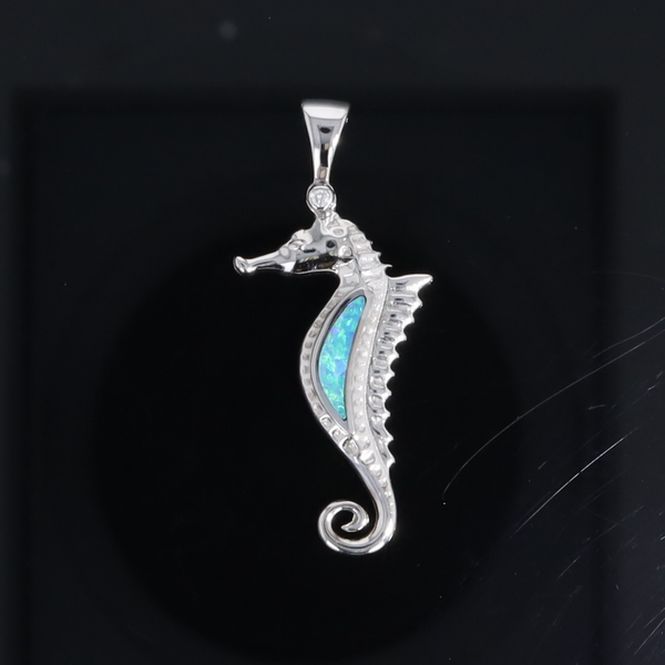 Opal Pendant Inlaid Realistic Sea Horse Design