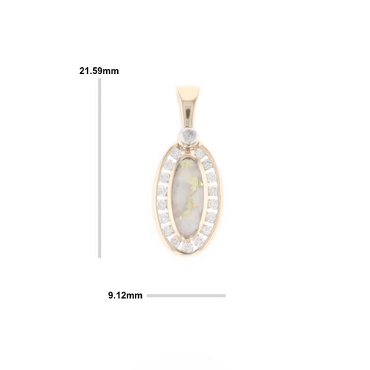 Gold Quartz Pendant Oval Inlaid with .22ctw Round Diamonds Halo (G1)