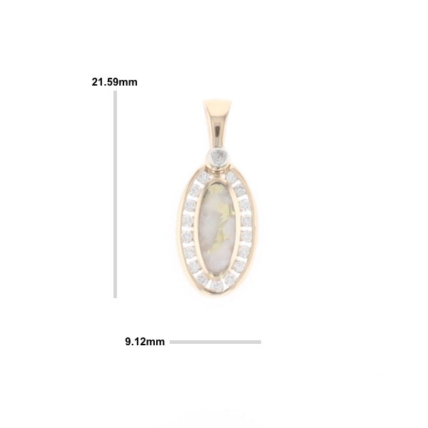 Gold Quartz Pendant Oval Inlaid with .22ctw Round Diamonds Halo (G1)