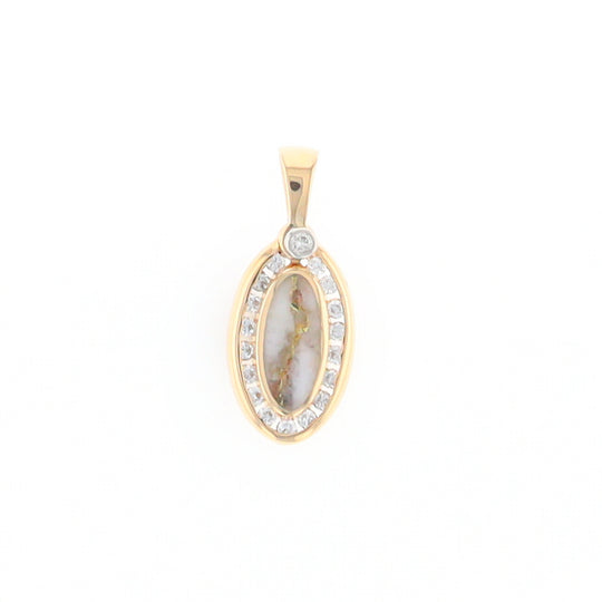 Gold Quartz Pendant Oval Inlaid with .22ctw Round Diamonds Halo