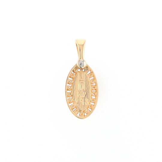Gold Quartz Pendant Oval Inlaid with .22ctw Round Diamonds Halo