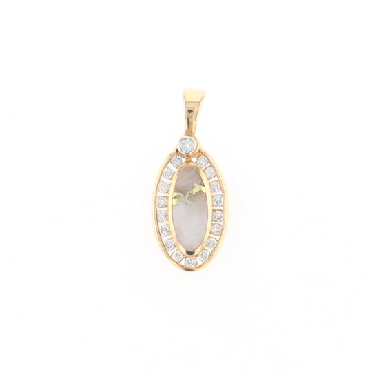 Gold Quartz Pendant Oval Inlaid with .22ctw Round Diamonds Halo