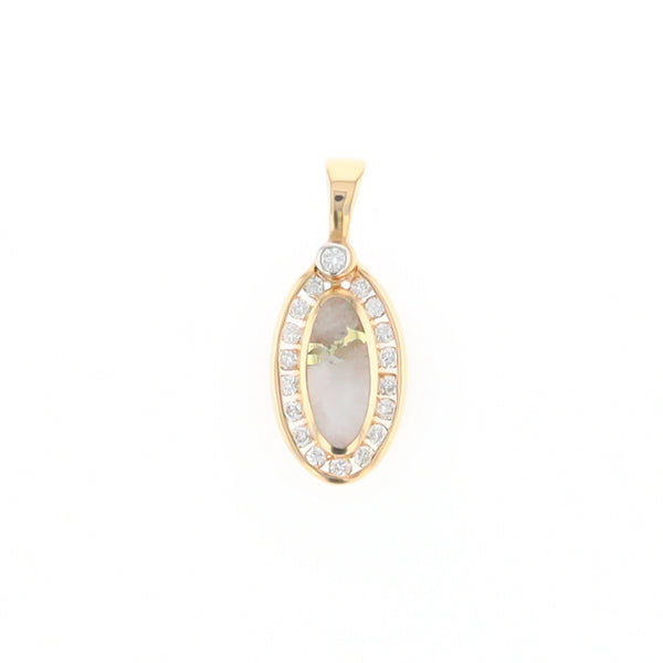 Gold Quartz Pendant Oval Inlaid with .22ctw Round Diamonds Halo