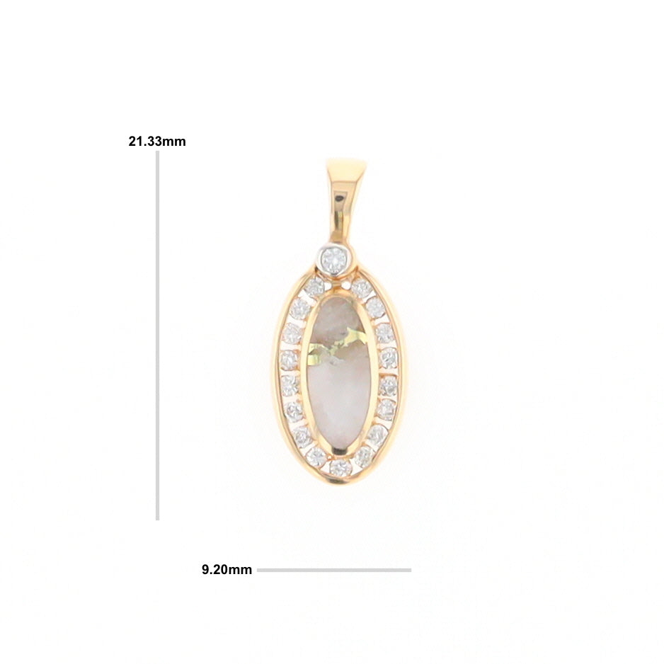 Gold Quartz Pendant Oval Inlaid with .22ctw Round Diamonds Halo