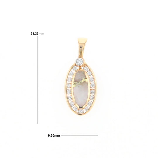 Gold Quartz Pendant Oval Inlaid with .22ctw Round Diamonds Halo