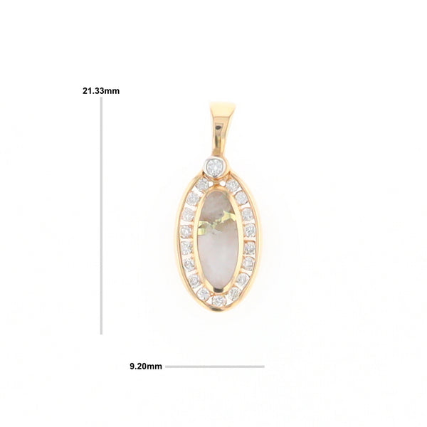 Gold Quartz Pendant Oval Inlaid with .22ctw Round Diamonds Halo