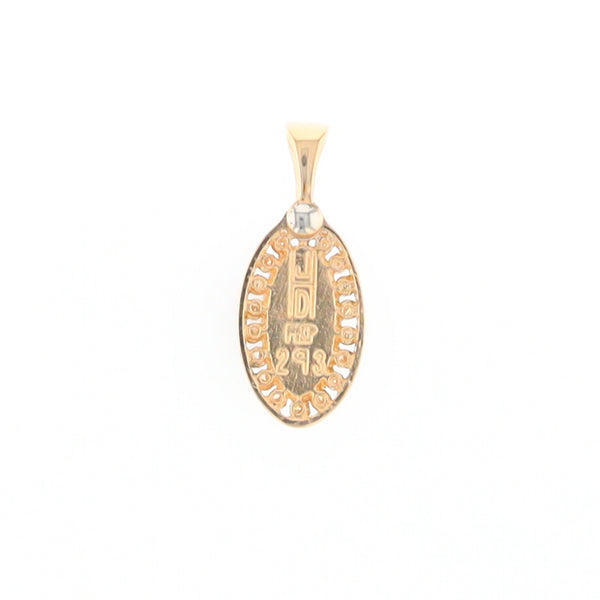 Gold Quartz Pendant Oval Inlaid with .22ctw Round Diamonds Halo