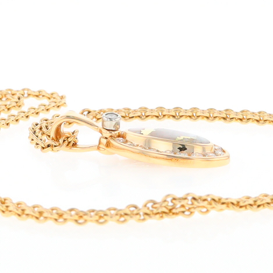 Gold Quartz Pendant Oval Inlaid with .22ctw Round Diamonds Halo