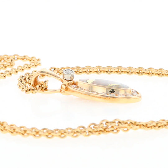 Gold Quartz Pendant Oval Inlaid with .22ctw Round Diamonds Halo